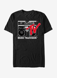 MTV Boombox Logo T-Shirt Full Volume, Shark T Shirt, Black Graphic Tees, Logo Black, White And Red, Logo T Shirt, Black T Shirt