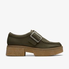 Womens Linoso Monk Dark Green Nubuck Monk | Clarks US Everyday Shoes Womens, Monk Shoes, Wide Fit Sandals, Black Trainers, Casual Dress Shoes, Clarks Women's, Block Heel Shoes, Clarks Originals, Trainer Boots