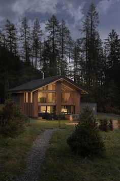 a house in the woods at night