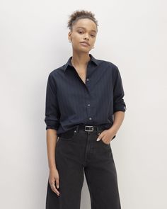 The Silky Cotton Relaxed Shirt Effortless Cotton Shirt For Daywear, Classic Shirt With Shirttail Hem For Fall, Business Casual Cotton Blouse With Shirttail Hem, Cotton Blouse With Shirttail Hem For Business Casual, Cotton Blouse For Business Casual With Shirttail Hem, Fall Cotton Blouse With Shirttail Hem, Everlane Cotton Tops For Spring, Cotton Relaxed Fit Blouse For Business Casual, Relaxed Fit Cotton Blouse For Business Casual