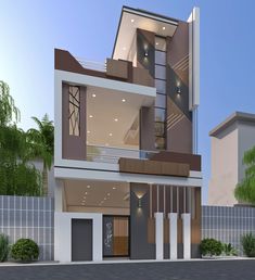 this is a 3d rendering of a modern house in the middle of an urban area