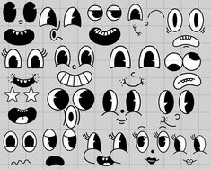 cartoon faces with different expressions and shapes for each character in the video game, which appears to be drawn by hand