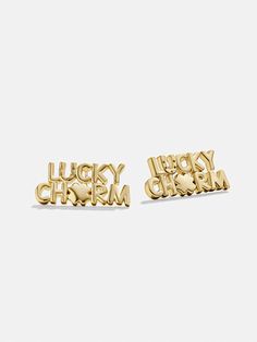 Layer on some extra luck with the Lucky Charm Earrings. So simple, yet perfectly cheeky, these gold studs are the perfect addition to your St. Patrick’s Day celebration. (But lucky charms never go out of fashion.) Lucky Charms, Gift List, Lucky Charm, Gold Studs, Charm Earrings, St Patrick, Charms, Stud Earrings, Gold