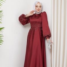 This Is A Mihir Istanbul Burgundy Gown Purchased From Modanisa. Never Worn. In Great Condition With Tags. I Bought For Eid But Never Wore It Because It Was Too Sparkly And Flowy For My Liking. I Thought It Suited A Weeding Or A Party More Than A Family Gathering. I Wasn’t Able To Return To Modanisa Evening Long Sleeve Gown For Eid, Eid Evening Gown With Long Sleeves, Maxi Length Dress For Eid Banquet, Maxi Dress For Eid Banquet, Eid Banquet Maxi Dress, Maxi Length Gown For Eid Banquet, Eid Banquet Maxi Length Gown, Long Sleeve Dresses For Eid Banquet, Long Evening Dress For Eid