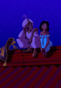 the princess and the frog sitting on top of a roof