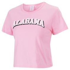 The Women's ZooZatz Pink Alabama Crimson Tide Gingham Logo Cropped T-Shirt is the perfect way to show your support for the Alabama Crimson Tide. With its screen print graphics and cropped hem, this shirt is both stylish and comfortable. Made from cotton, this shirt is perfect for game day or any day you want to show your Alabama Crimson Tide pride. Crew neck Short sleeve Machine wash, tumble dry low Screen print graphics Imported Officially licensed Material: 100% Cotton Cropped hem Brand: ZooZa Pink Short Sleeve T-shirt For College, Pink Collegiate Cotton Tops, School Spirit Short Sleeve Shirt For Spring, Short Sleeve School Spirit Shirt For Spring, Short Sleeve Shirt With School Spirit For Spring, Short Sleeve Shirt For Spring With School Spirit, College Spirit Tops For Spring, School Spirit Tops For College Spring Season, Collegiate Pink Tops With Graphic Print