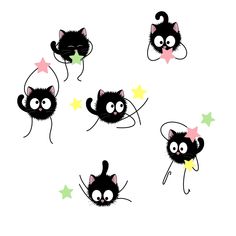 four black cats with stars on their backs