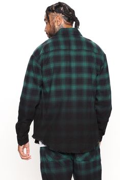 Available In Green/Black, Red/Black, And Blue/Black Fold Down Collar Front Button Closure Front Pockets Long Sleeve Disclaimer: To Keep The Aesthetic Of This Garment, Please Follow The Care Instructions Carefully. Disclaimer: Plaid Placement May Vary 100% Cotton Imported | Mens Sunset Dip Dye Flannel Shirt in Green size 3XL by Fashion Nova Long Sleeve Flannel Shirt For Streetwear, Black Flannel Streetwear Shirt, Oversized Black Flannel Top, Casual Flannel Tops For Streetwear, Green Flannel Shirt For Winter, Black Relaxed Fit Collared Flannel Shirt, Black Casual Flannel Shirt For Streetwear, Casual Black Flannel Shirt For Streetwear, Black Long Sleeve Cotton Flannel Shirt