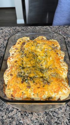 a casserole in a glass dish on a counter