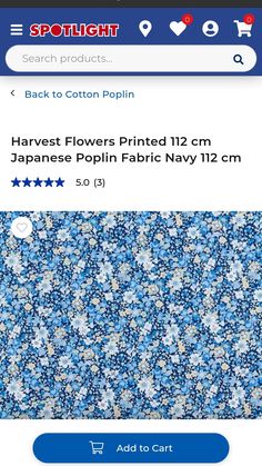 the japanese flower fabric is being displayed on an iphone screen, and it appears to be blue