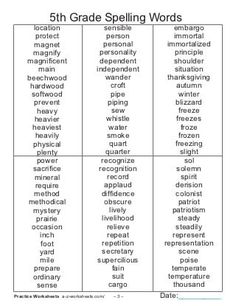 the 5th grade spelling worksheet