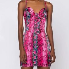 Akira Pink Snake Print Mini Dress With Top Corset Detail. Zipper At Back Closure. Size: Small. Nwt. Pink Ruched Mini Dress, Pink Bodycon Mini Dress With Flirty Style, Pink Flirty Bodycon Mini Dress, Pink Bodycon Mini Dress For A Flirty Look, Pink Ruched Bodycon Mini Dress, Pink Fitted Ruched Mini Dress, Pink Bodycon Flirty Dress, Fitted Ruched Pink Mini Dress, Fitted Pink Ruched Mini Dress