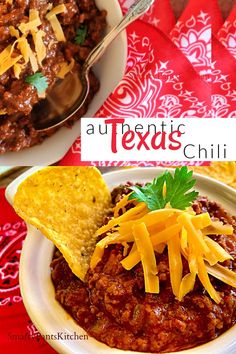 Chili in a bowl garnished with shredded cheese. Authentic Chili Recipe, Easy Texas Chili Recipe, Best Texas Chili Recipe, Authentic Texas Chili, Best Chili Recipe Ever, Texas Chili Recipe, The Best Chili Recipe, Texas Chili, Amazing Food Hacks