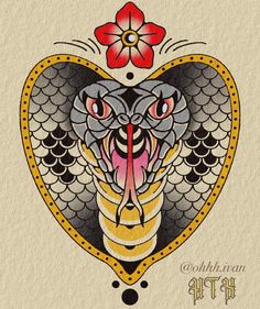 an image of a snake in the shape of a heart with flowers on it's head