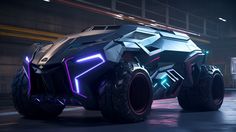 a futuristic vehicle with glowing lights on it