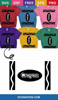 the crayon t - shirts are all different colors