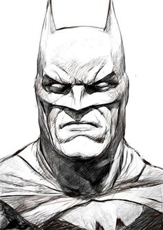 a drawing of the batman in black and white with his head turned to look like he is