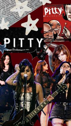 a collage of photos with the words pitty on it and images of women singing into microphones