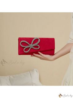 Bird in Bag - Elegant Red Velvet Clutch Bag Adorned with Exquisite Diamond-Encrusted Bowknot, Perfect for Formal Affairs, including Banquets, Weddings, Parties, Brides, and Red Carpet Events Velvet Clutch Bag, Velvet Clutch, Minimalist Pattern, Red Carpet Event, Elegant Red, Evening Clutch Bag, Style Minimalist, Bird In Bag, Square Bag