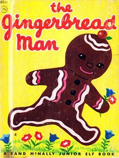 the gingerbread man book cover is yellow and has an image of a cookie on it