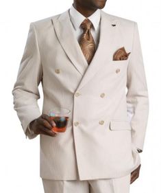 Mens Tan Seersucker Suit Suit Double Breasted, The Kingsman, Seer Sucker, Robert Irwin, Beige Suit, Light Blue Sky, Seersucker Suit, Beige Suits, Summer Suit