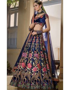 Navy Blue Indain Velvet Bridal Lehenga Set Lehenga Sequins, Bridal Lehenga Indian, Fashion Lehenga, Orang India, Wedding 101, Nomi Ansari, Lehenga Indian, Brocade Lehenga