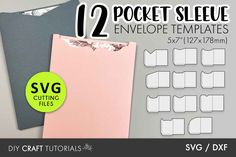 12 pocket sleeve envelope templates for cricut and silhouette cutting machines Envelope Templates, Library Pockets, Pocket Envelopes, Scoring Tool, Pocket Folder, Diy Craft Tutorials, Envelope Template, Envelope Design, Pocket Cards