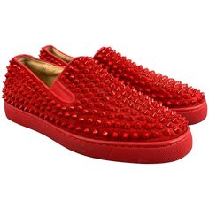 CHRISTIAN LOUBOUTIN sneakers in a red leather featuring all over studs, a slip on style, and signature red sole.Very Good Pre-Owned Condition. Minor signs of wear. Marked: 41Outsole: 11 inches x 4 in Reference: 127783 Category: Sneakers More Details Brand: CHRISTIAN LOUBOUTIN Size: 8 Gender: Male Color: Red Pattern: Studded Fabric: Leather Type of Leather: Suede Style: Slip On Age Group: Adult Christian Louboutin Sneakers, Red Studs, Suede Fashion, On Sneakers, Red Pattern, Studded Leather, Hello Friend, Sneakers Shoes, Leather Slip Ons