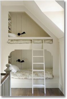 there is a bunk bed in the room with two ladders on top of it