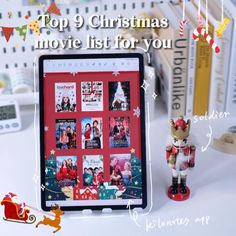 the top 9 christmas movie list for you is displayed next to a toy santa clause