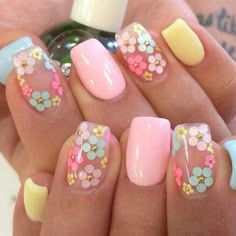 Floral Spring Nails Short, Easy Diy Flower Nail Art, Preppy Summer Nails Almond, The Summer I Turned Pretty Nails, Cowboy Nails, Florida Nails, Easter Nail Designs, Aesthetic Nails