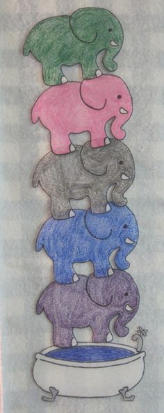 a group of elephants standing on top of a bowl