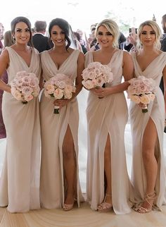 Cowl Neck Sleeveless Chiffon Bridesmaid Dresses With Front Split Popular Bridesmaid Dresses, Ruffles Bridesmaid Dresses, Bridesmaid Dresses Long Chiffon, Champagne Bridesmaid, Pnina Tornai, Dress With Pleats, Chiffon Bridesmaid Dresses