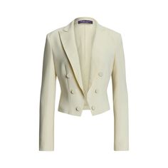 Inspired by one of Ricky Lauren’s personal tuxedo jackets the Spencer is designed with a sleek cropped fit a double-breasted silhouette and silk faille peak lapels. Italian-made this style is woven with highly twisted 100% wool crepe yarns for a modern drape a lightweight feel and natural stretch characteristics. Fitted Double-breasted Tuxedo For Office, Elegant Fitted Tuxedo With Double-breasted Button, Chic Fitted Double Breasted Suit For Semi-formal Occasions, Chic Fitted Double-breasted Blazer, Formal Cropped Outerwear With Double-breasted Button, Chic Fitted Double Breasted Suit With Notch Lapel, Chic Fitted Double Breasted Formal Suit, Fitted Double-breasted Blazer For Evening, Chic Fitted Double Breasted Suit For Business