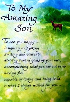 a card with an image of a deer in the grass and words to my amazing son