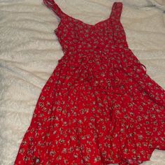 Never Worn Loose Fit But Has Small Straps To Adjust Waistband Maxi/ Above Knee Length Red Floral Sundress, Red Sundress, Floral Sundress, Dresses Red, Above Knee, Red Floral, Dress Collection, Sundress, Red Dress