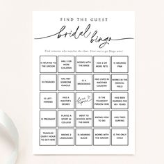 the printable bridal ring game is shown next to a white ribbon on a table