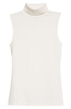 Cut from a supersmooth modal blend, this sleeveless turtleneck top is an all-season staple that works well solo or as a sophisticated base layer. 23 1/2" length (size Medium) Turtleneck Sleeveless 73% modal, 21% recycled polyamide, 6% elastane Machine wash, line dry Made in Portugal Solid Color Sleeveless Modal Tops, Sleek Sleeveless Elastane Tops, Elegant Sleeveless Modal Top, Elegant Elastane Tank Top, Elegant Solid Color Elastane Tank Top, Elegant Stretch High Neck Tank Top, Elegant Turtleneck Tank Top For Work, Chic Sleeveless Modal Tank Top, Elegant Spring Tank Top With Minimal Stretch