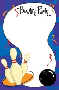 a bowling party poster with a bowling ball and pins