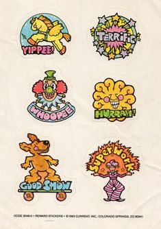 various stickers with cartoon characters on them