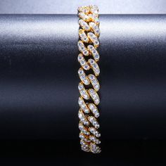 Luxe Gold Iced Out Cuban Link Bracelet - Marianela's Exclusive Shop Cuban Bracelet Women, Cuban Bracelet, Cuban Link Bracelet, Cubic Zirconia Bracelet, Cz Bracelet, White Bracelets, Foot Jewelry, Chain Choker Necklace, Hip Hop Jewelry