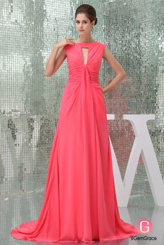 Watermelon long formal chiffon evening dress Floor-length Chiffon Dress With Pleated Bodice, Floor-length Chiffon Dress With Pleated Bodice For Evening, Floor-length Evening Chiffon Dress With Ruched Bodice, Formal Chiffon Maxi Dress With Sweep Train, Evening Chiffon Dress With Sweep Train For Prom Season, Floor-length Chiffon Dress With Sweep Train For Banquet, A-line Maxi Dress With Sweep Train For Prom, Prom Chiffon Dress With Sweep Train And Floor-length, Floor-length Chiffon Prom Dress With Sweep Train