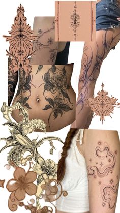 some tattoos are shown on the side of a woman's body