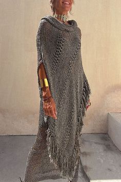 Cowl Neck Irregular Tassel Poncho Pullover Sweater - Meridress Casual Winter Poncho With Tassels, Casual Poncho For Beach Cover-up In Fall, Long Sleeve Fringe Poncho, Cozy Fall Poncho For Beach, Bohemian Winter Vacation Sweater, Beach Cape Shawl For Fall, Beach Poncho Shawl For Fall, Casual Beach Shawl For Fall, Casual Fall Beach Shawl