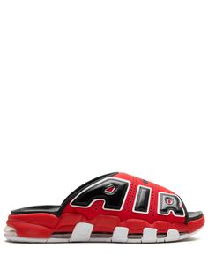 red black signature Swoosh logo detail appliqué logo open toe slip-on style rubber sole Nike Uptempo Orange, Nike Air More Uptempo Gs, Nike Uptempo Red And Black, Nike Air More Uptempo Black, Nike Air Uptempo Shoes Red, Nike Red Sneakers, Red Sneakers, Slip On Sneakers, Mens Shoes Sneakers