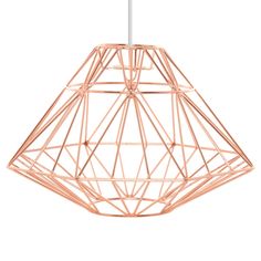 the copper wire light fixture is hanging from a white ceiling lamp with a metal rod