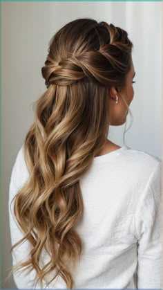 Wedding Hairstyles For Long Hair How To, Long Hair With Braids Half Up, Boho Half Up Half Down Hairstyles Bridal, Rehearsal Dinner Hair For Bride Half Up Half Down, Wedding Hairstyles Summer, Beach Bridal Hair Half Up, Down Style Wedding Hair, Bridesmaid Hair Inspo Down, Bridal Hairstyles For Straight Hair