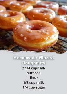 glazed doughnuts on a cooling rack with instructions for how to bake them