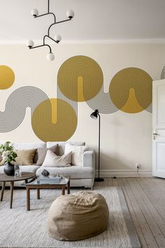 Image of Curvy Bauhaus Luxury Wallpaper Modern And Vintage Decor, Arte Art Deco, Wallpaper Art Deco, Art Deco Lines, Contemporary Art Deco, Watercolor Circles, Japanese Watercolor, Retro Kunst, Modern Rainbow