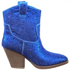 If You Don't See The Size You Need, Please Message Us Or Comment On The Listing, And We Will Check For You. Be The Center Of Attention In These Sparkly Rhinestone Cowboy Boots New In Box Faux Leatherette Rhinestone Encrusted Uppers Lightly Padded Insole Chunky Block Heels Heel Height: 3 In. Fitting: True To Size. Regular Fit. Blue Rhinestone Boots For Fall, Blue Rhinestone Boots For Spring, Spring Blue Boots With Rhinestones, Blue High Heel Boots With Rhinestones, Blue Party Boots With Rhinestones, Trendy Blue Boots With Rhinestones, Blue Rhinestone Party Boots, Glamorous Blue Round Toe Boots, Glamorous Blue Rhinestone Boots